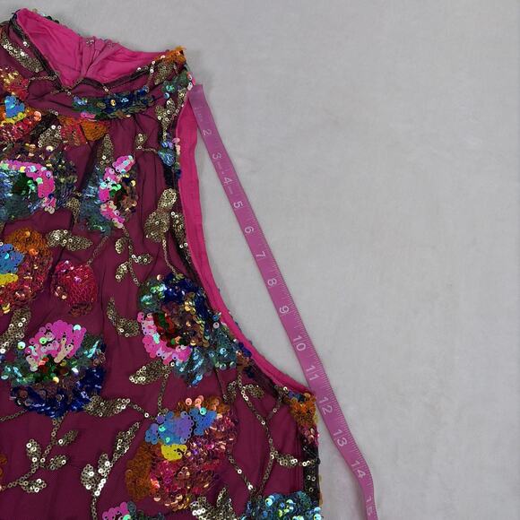 Amylynn Floral Sequined Mini Dress Size Large Pink w/Feather Trim Bnft Charity - Picture 6 of 12
